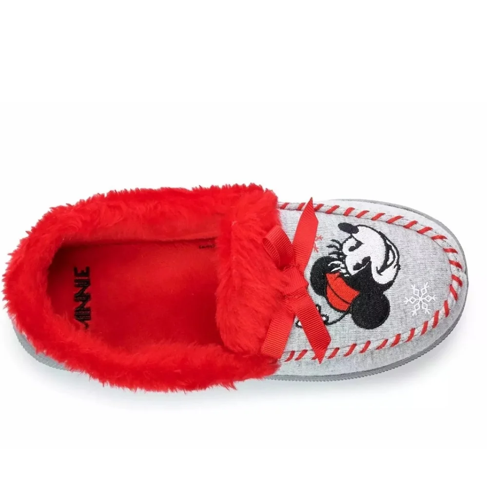 Disney Minnie Mouse Girls Sz 13-1 Moccasin Slippers Slip On Non Skid NEW NWT